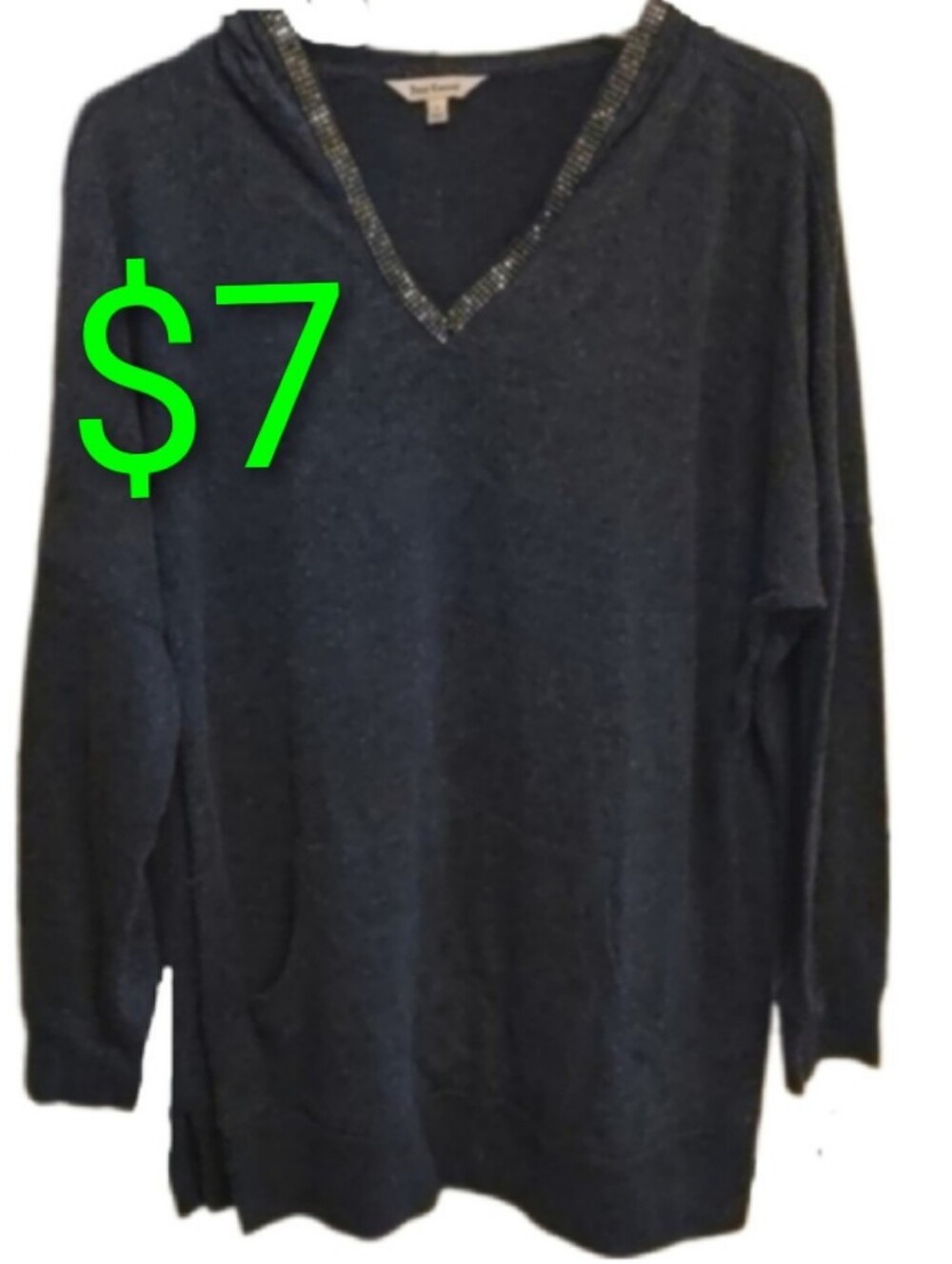 $7.00 w/Purchase Gray Rhinestone Embellished  V-neck Hoodie Pullover